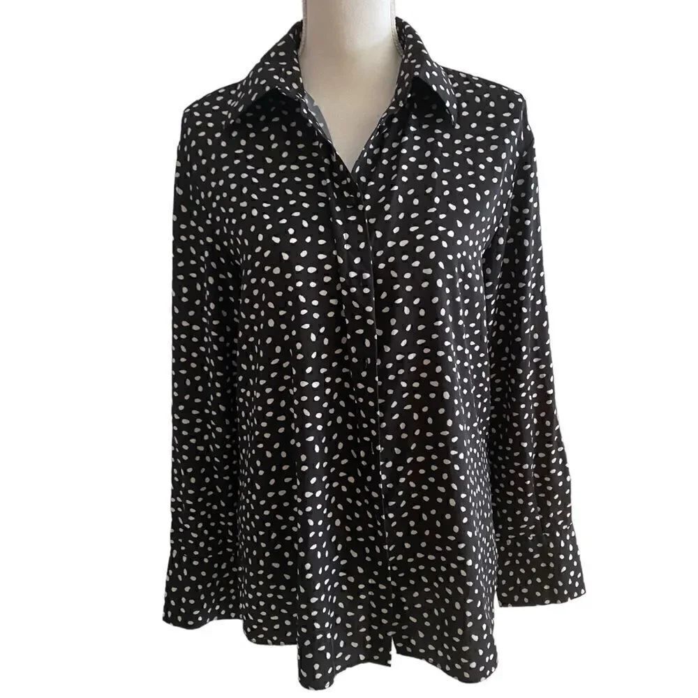 Jason Wu Black Polka Dot Long Sleeve Shirt Blouse Size 8